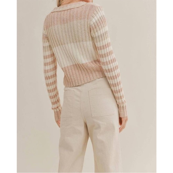 NEW SADIE & SAGE sunny afternoon striped sweater in coral pink - Picture 3 of 8